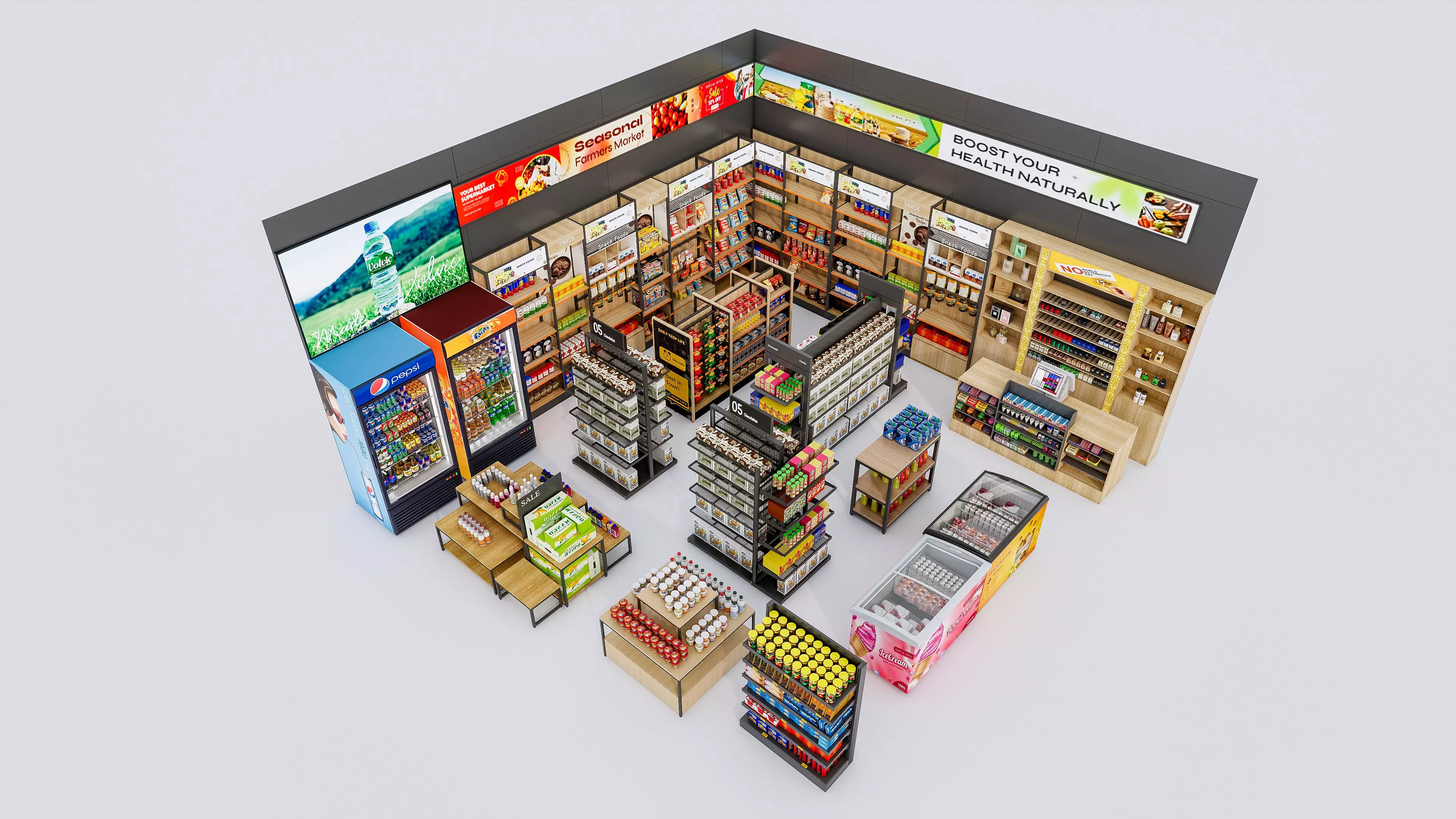 Supermarket Convenience Store Shelves Display Racks 4 3D model_12