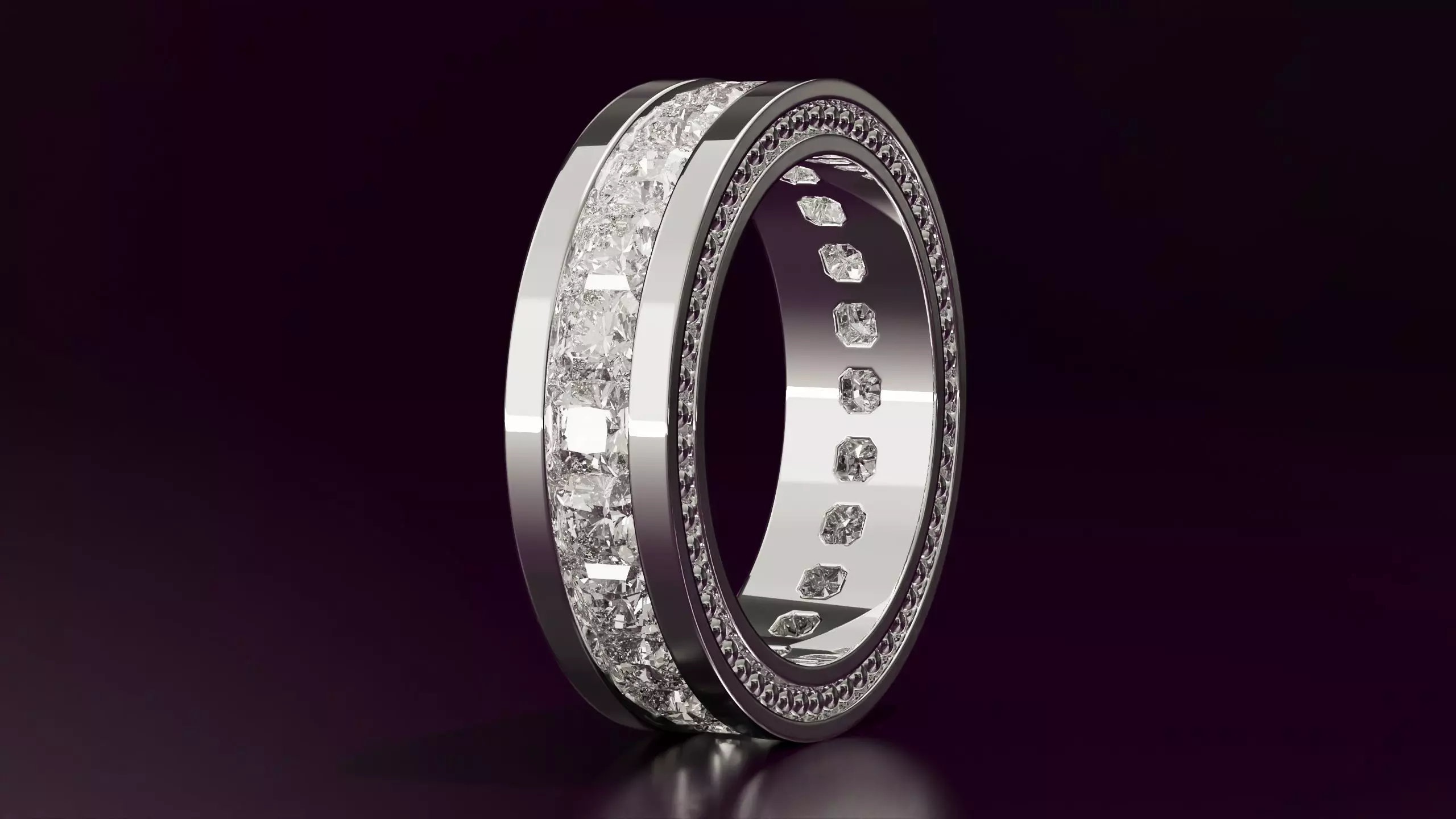 Channel Set Radiant Square eternity ring w bead N03 3036CT EU54 3D print model_1