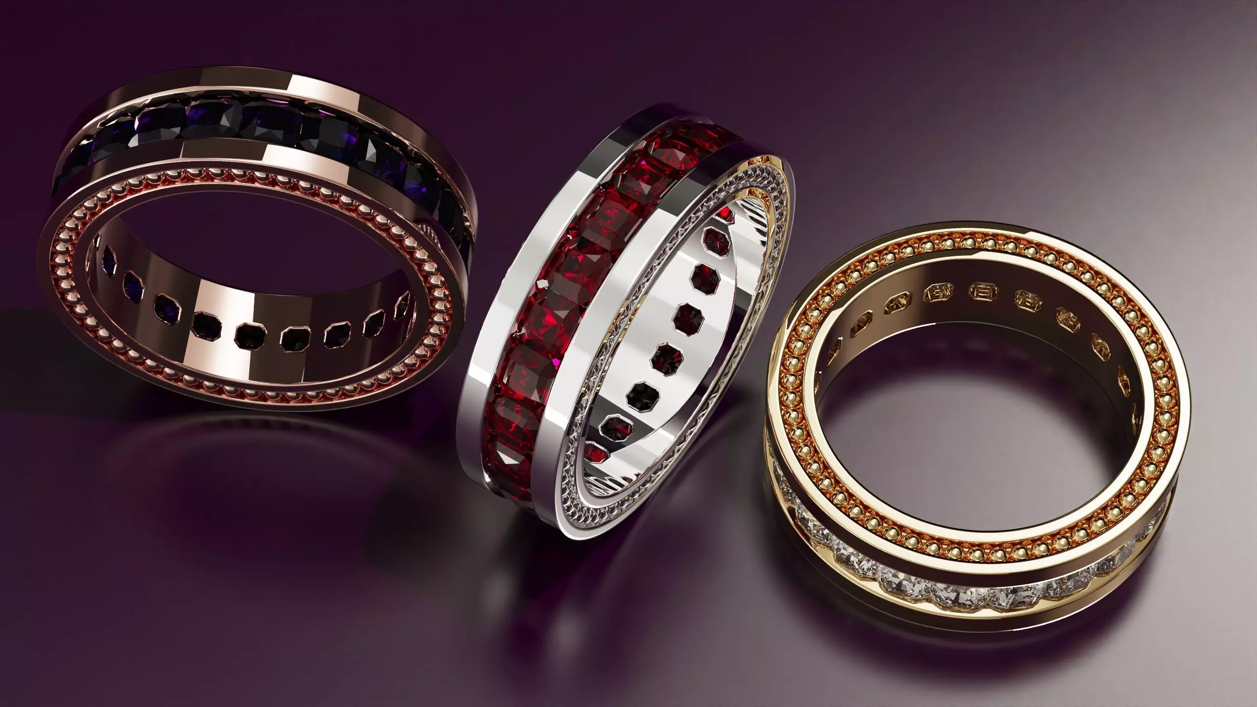 Channel Set Radiant Square eternity ring w bead N03 3036CT EU54 3D print model_4