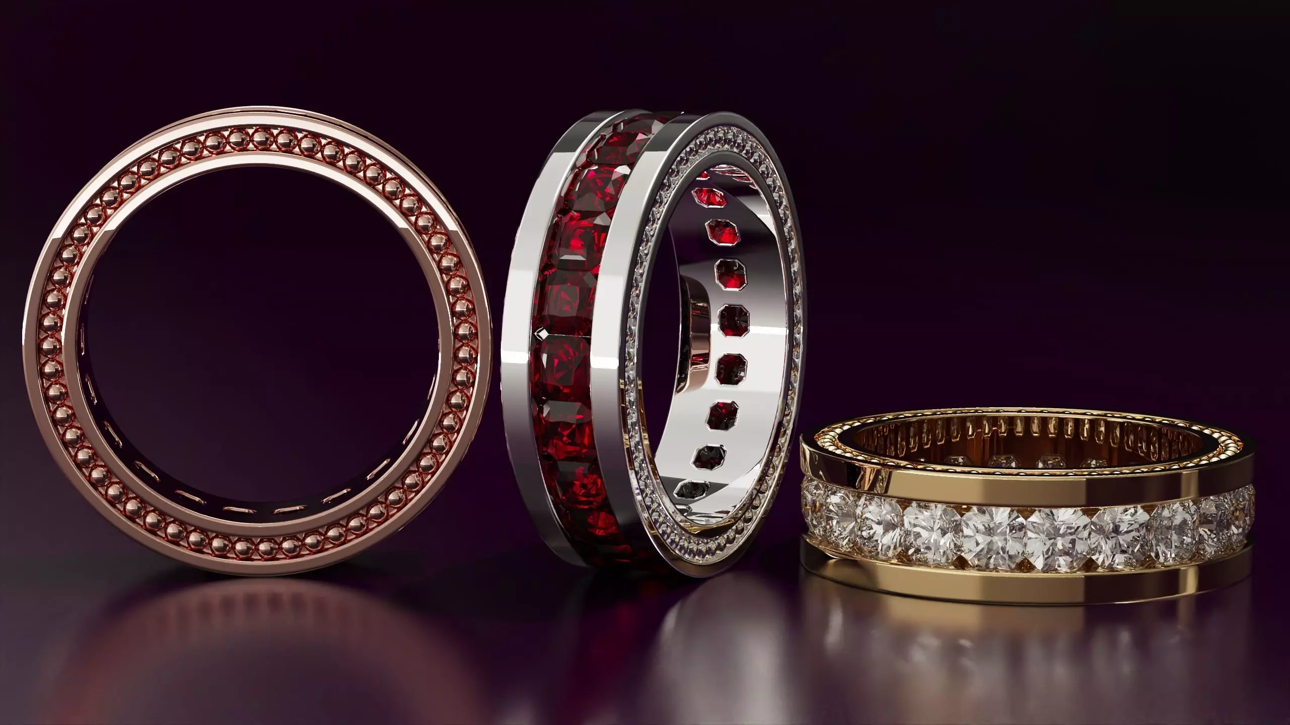 Channel Set Radiant Square eternity ring w bead N03 3036CT EU54 3D print model_3