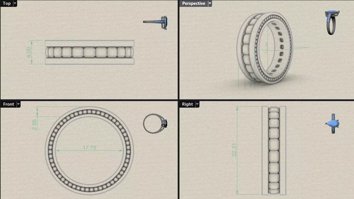 Channel Set Radiant Square eternity ring w bead N03 3036CT EU54 3D print model_10