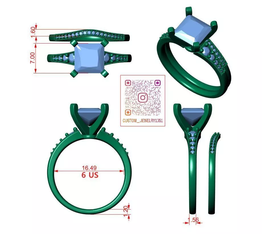 Princess Engagement Ring 3D print model_7