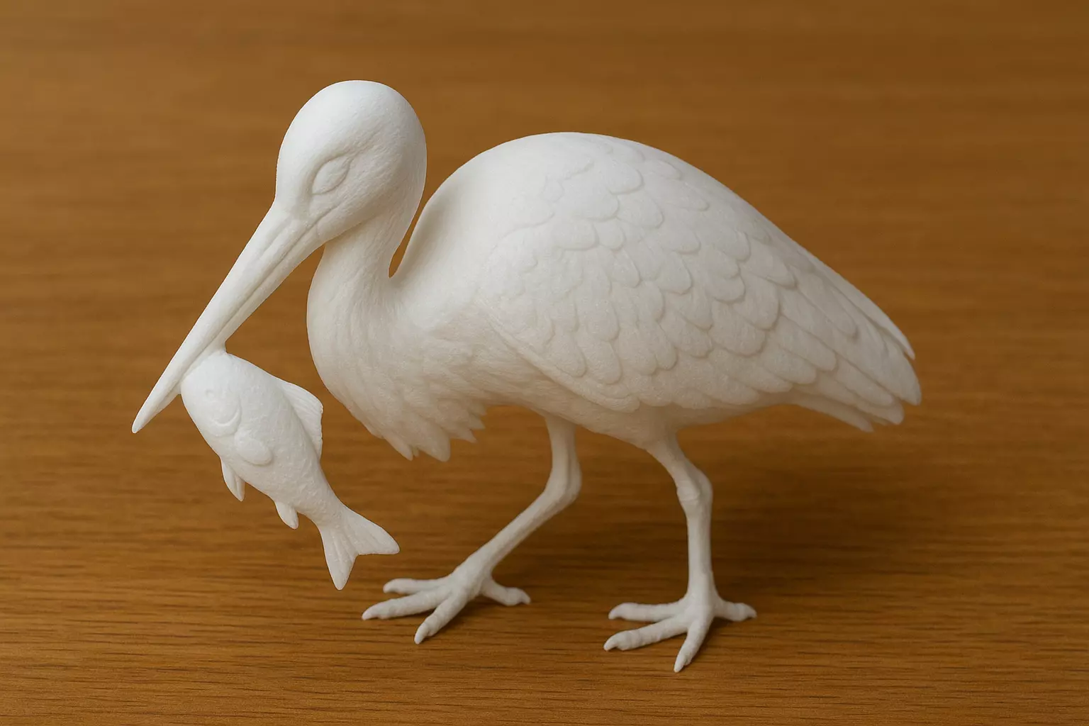 White Stork Catching Fish 3D print model