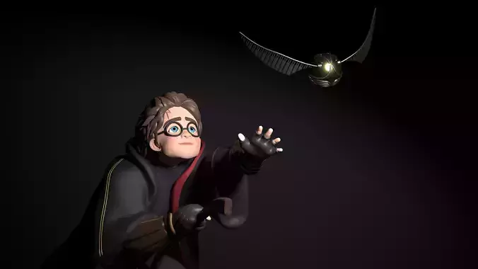 Harry Potter on Broomstick Chasing the Golden Snitch 