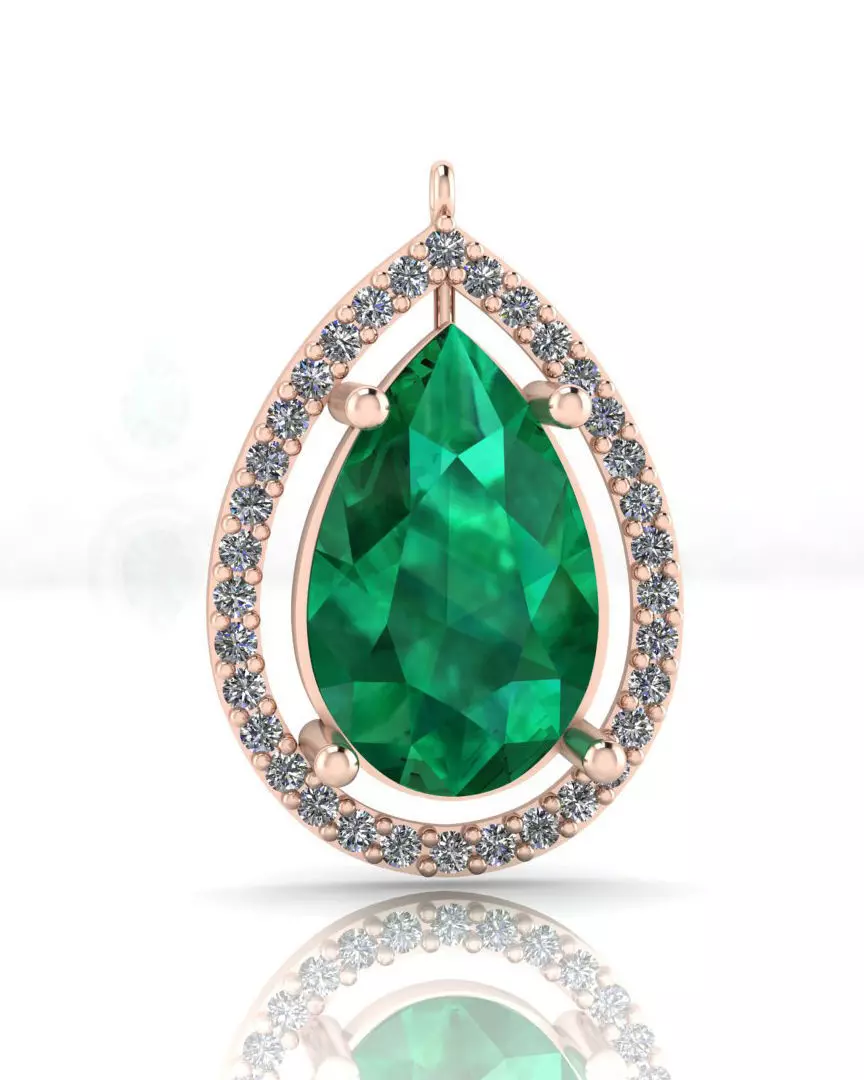 emerald pear halo jewelry pear pendant 3D print model