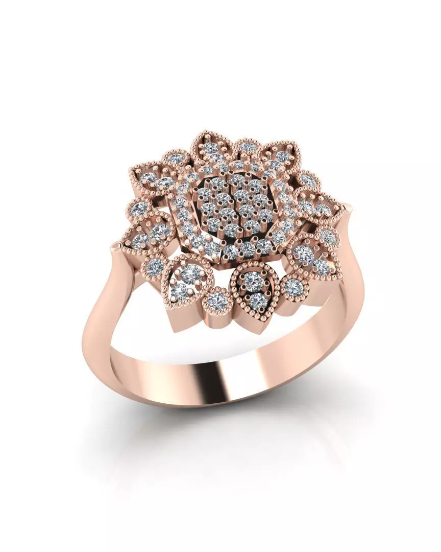 pave setting emerald shape jewelry ring 3D print model_0