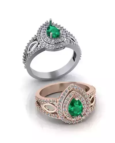 pear emerald halo engagement jewelry ring 