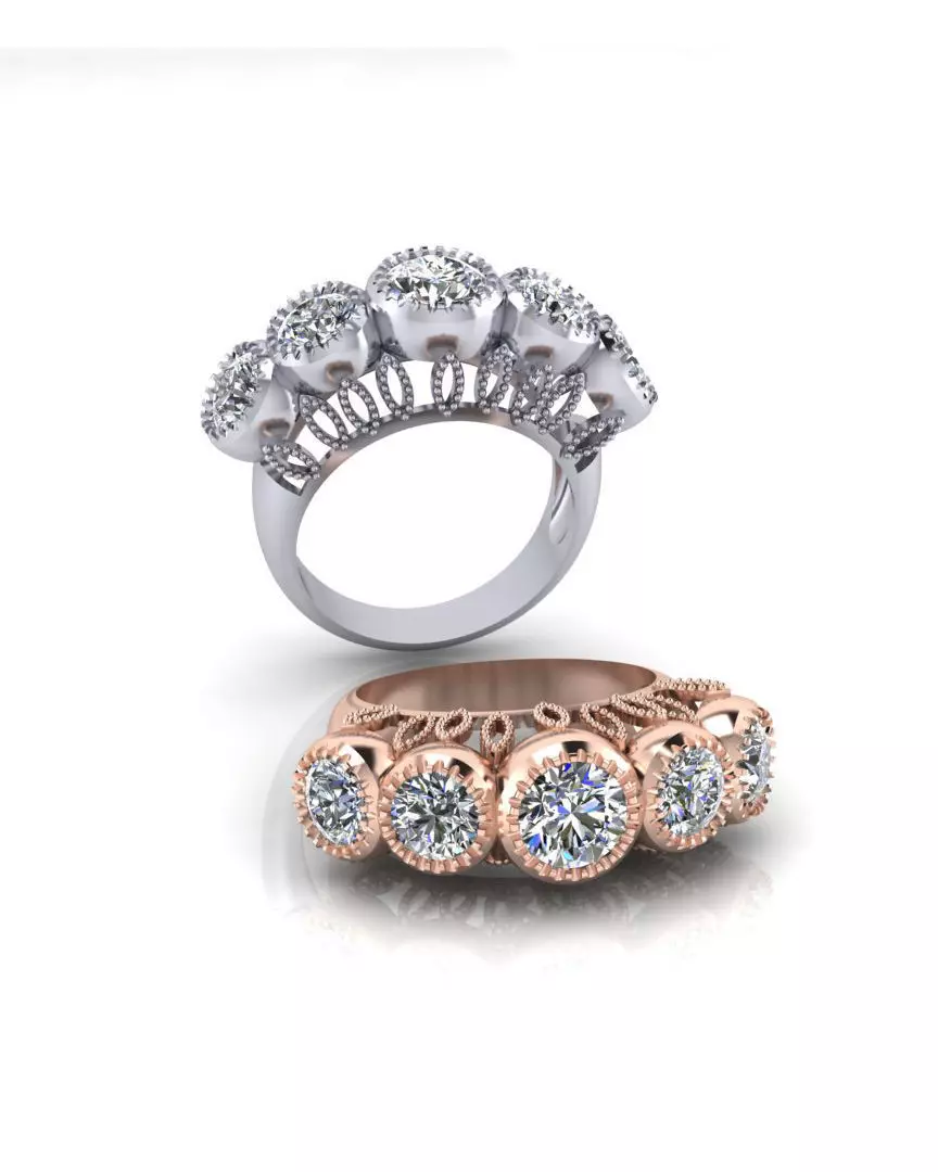 five round bezel setting jewelry ring 3D print model