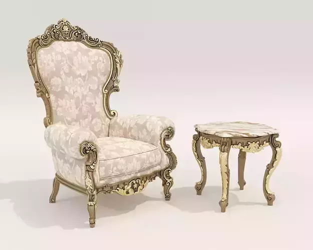 Classic European Style Coffee Table and Armchair 42