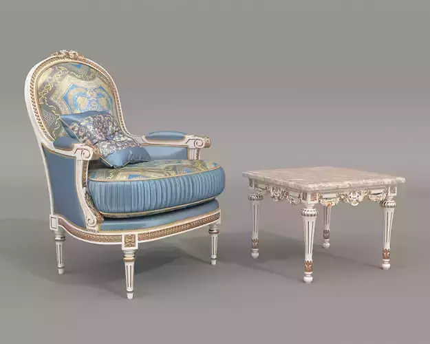 Classic European Style Coffee Table and Armchair 43