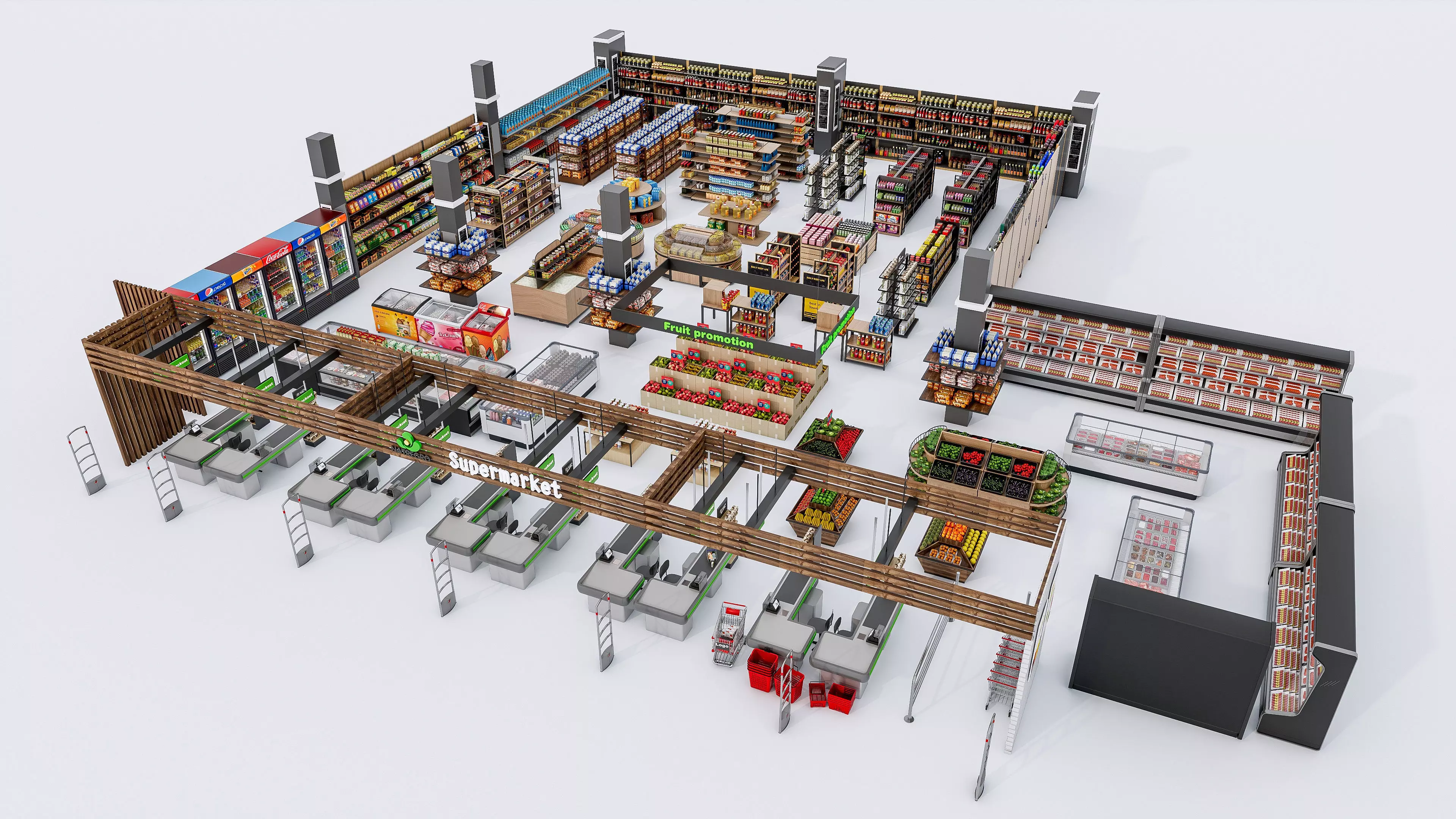 Supermarket Convenience Store Shelves Display Racks 6 3D model_2