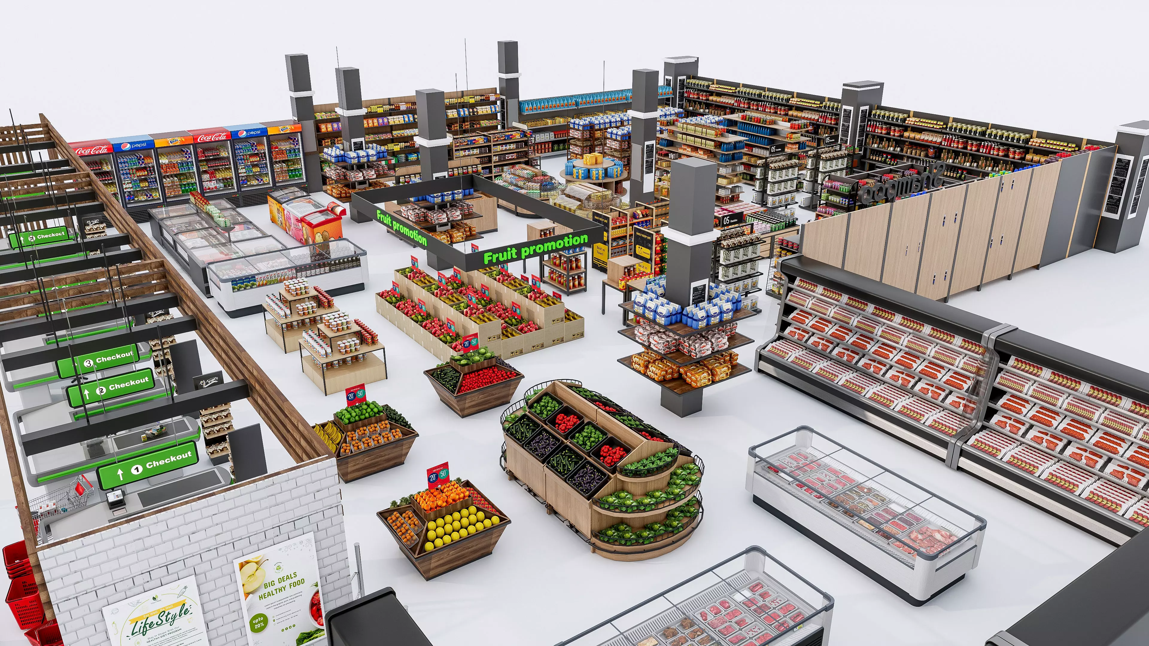 Supermarket Convenience Store Shelves Display Racks 6 3D model_11