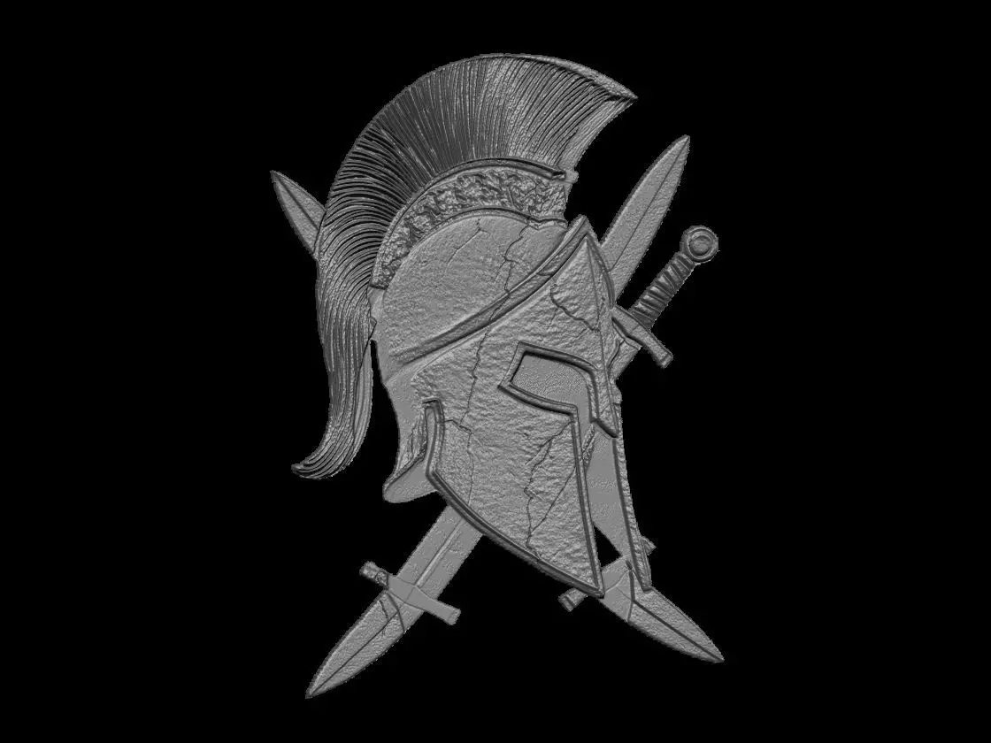 Spartan Helmet with Crossed Swords Sculpture 3D print model_3