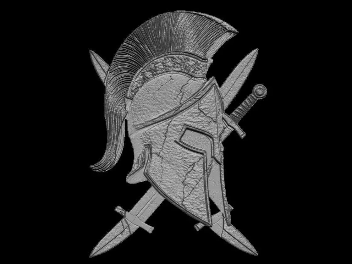 Spartan Helmet with Crossed Swords Sculpture 3D print model_1