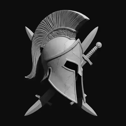 Spartan Helmet with Crossed Swords Sculpture