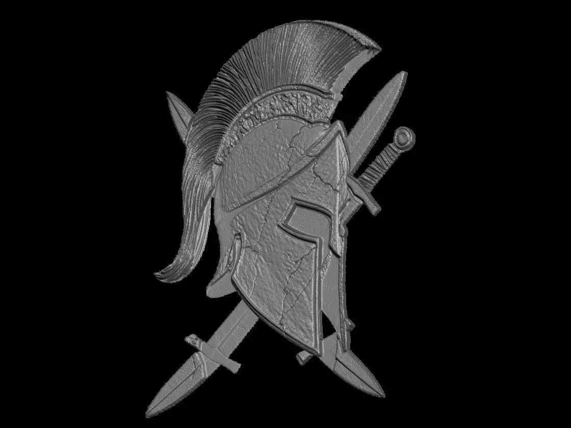 Spartan Helmet with Crossed Swords Sculpture 3D print model_2