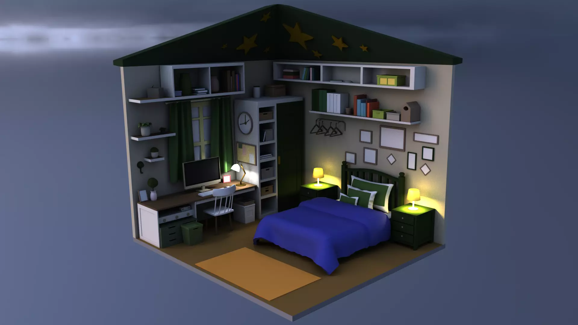 Little Bedroom Low-poly 3D model_0