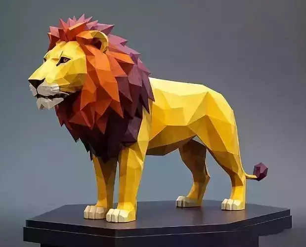 2636  Low Poly Color  Roaring Lion  pug