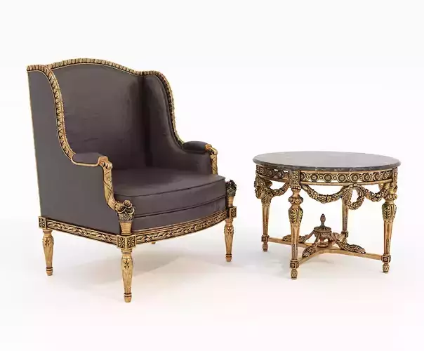 Classic European Style Coffee Table and Armchair 44