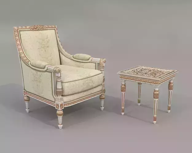 Classic European Style Coffee Table and Armchair 45