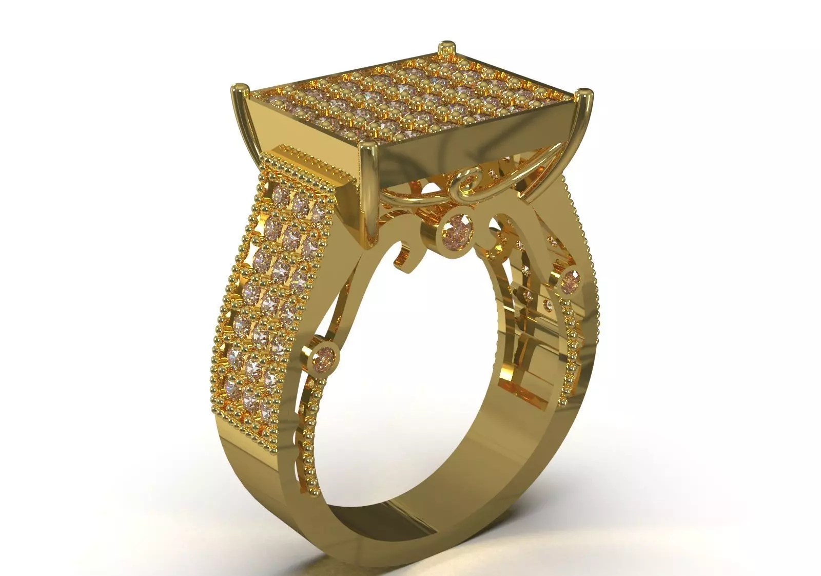 Pave Brow Champagne Diamond Signet Ring model jr00279 3D print model_1
