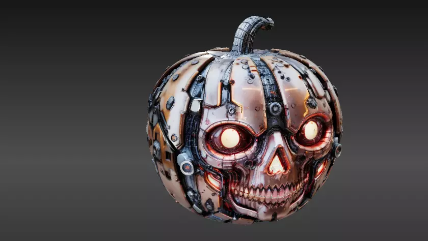 Cyber Jack Pumpkin Futuristic Halloween Sci-Fi Jack-O-Lantern 3D print model_4
