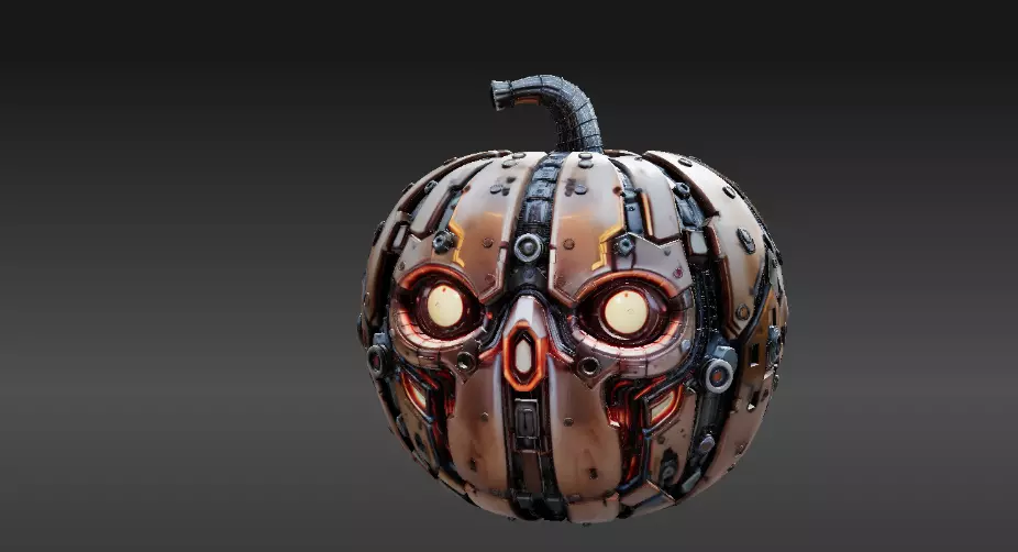 Cyber Jack Pumpkin Futuristic Halloween Sci-Fi Jack-O-Lantern 3D print model_5