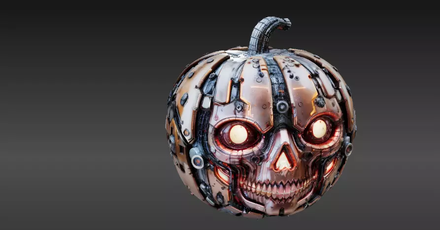 Cyber Jack Pumpkin Futuristic Halloween Sci-Fi Jack-O-Lantern 3D print model_2