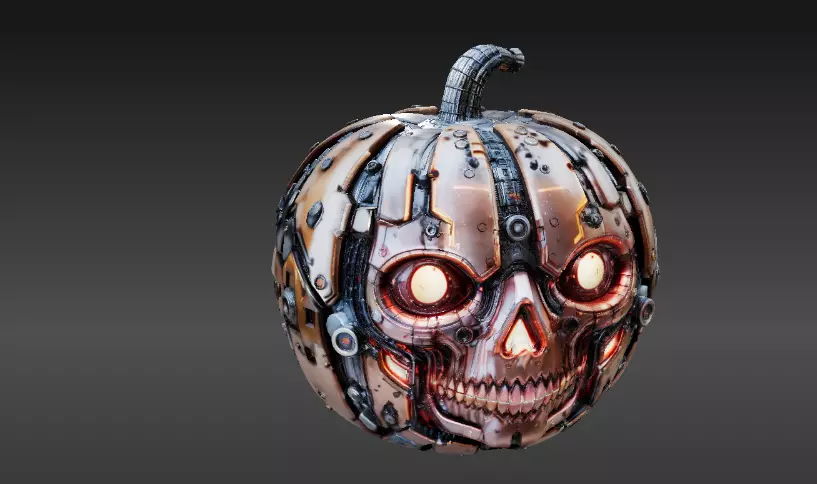 Cyber Jack Pumpkin Futuristic Halloween Sci-Fi Jack-O-Lantern 3D print model_3