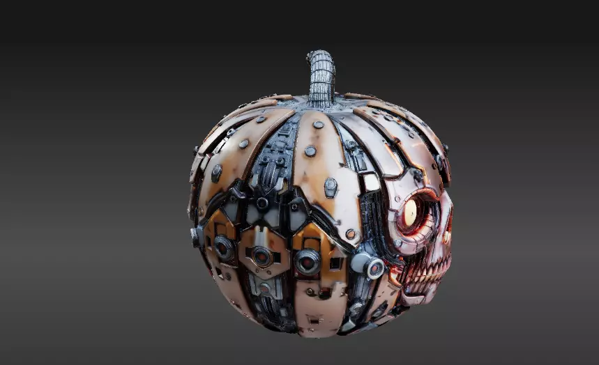 Sci-Fi Jack-O-Lantern Two 3D Model Halloween Lantern 3D model_12