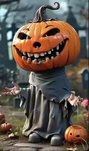 Cute Pumpkin Head Ghost Wicked Grin Tattered Robe 3D