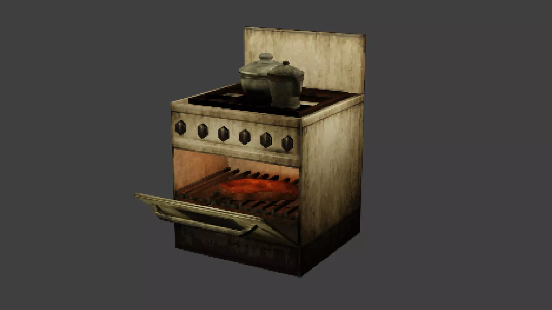 Low Poly PS1 Retro Oven Kitchen Prop FBX OBJ GLB Low-poly 3D model_3