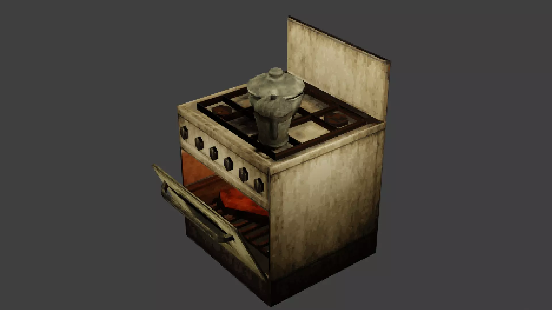 Low Poly PS1 Retro Oven Kitchen Prop FBX OBJ GLB Low-poly 3D model_1