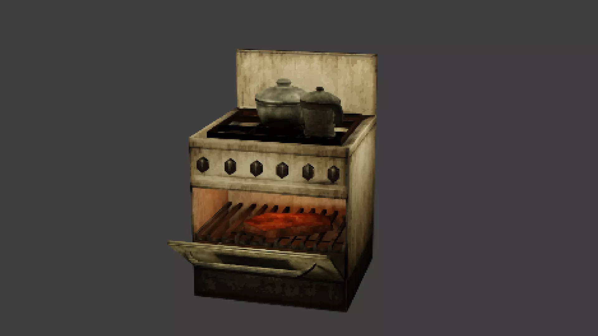 Low Poly PS1 Retro Oven Kitchen Prop FBX OBJ GLB Low-poly 3D model_6