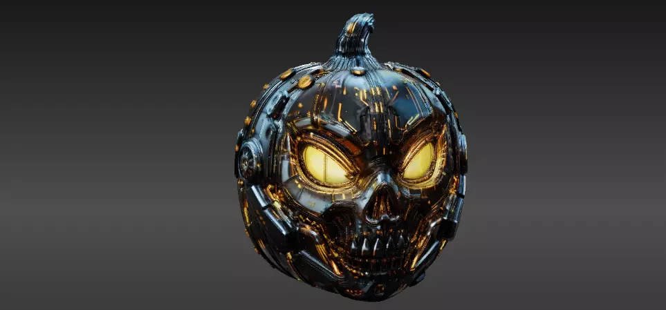 Cyber Pumpkin 3D Model Halloween Sci-Fi Jack-O-Lantern 3D print model_10