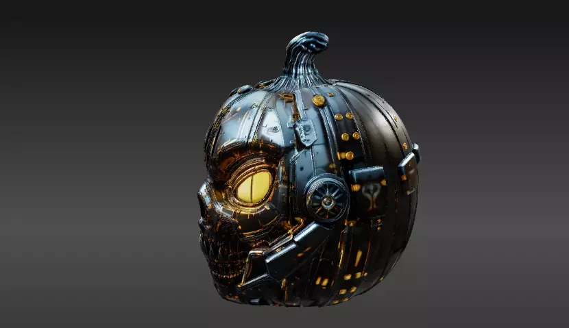 Cyber Pumpkin 3D Model Halloween Sci-Fi Jack-O-Lantern 3D print model_4