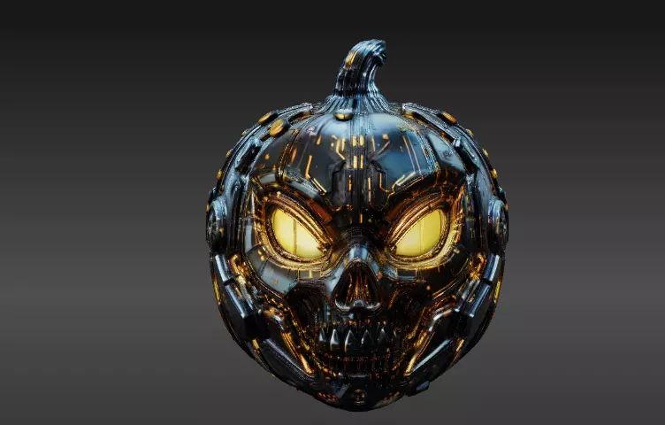 Cyber Pumpkin 3D Model Halloween Sci-Fi Jack-O-Lantern 3D print model_7