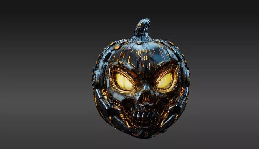 Cyber Pumpkin 3D Model Halloween Sci-Fi Jack-O-Lantern 3D print model_8
