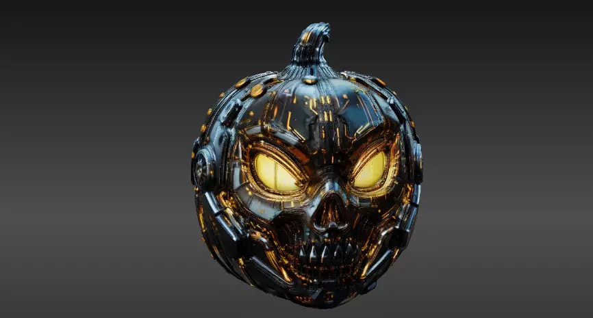 Cyber Pumpkin 3D Model Halloween Sci-Fi Jack-O-Lantern 3D print model_9