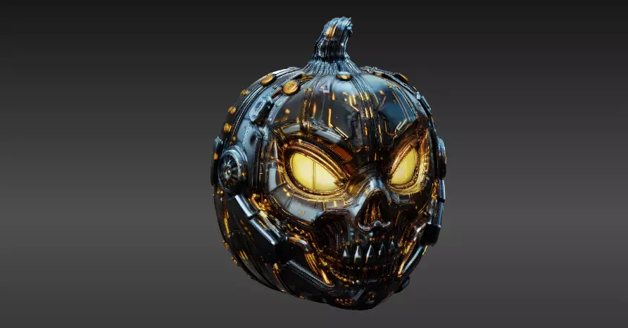 Cyber Pumpkin 3D Model Halloween Sci-Fi Jack-O-Lantern 3D print model_1