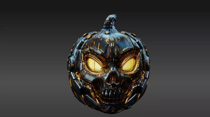 Cyber Pumpkin 3D Model Halloween Sci-Fi Jack-O-Lantern 3D print model_0