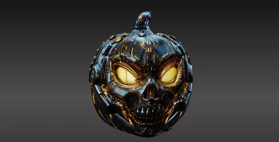 Cyber Pumpkin 3D Model Halloween Sci-Fi Jack-O-Lantern 3D print model_3