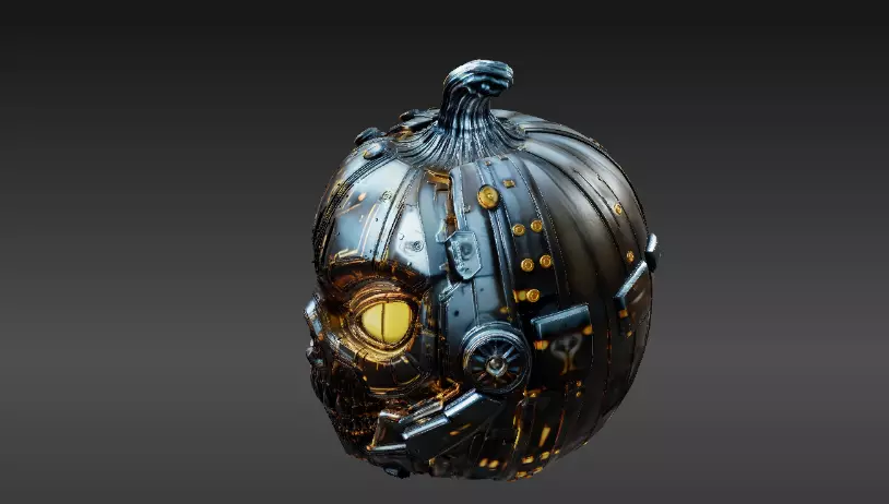 Cyber Pumpkin 3D Model Halloween Sci-Fi Jack-O-Lantern 3D print model_6