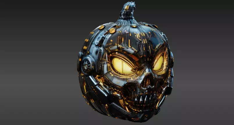 Cyber Pumpkin 3D Model Halloween Sci-Fi Jack-O-Lantern 3D print model_2