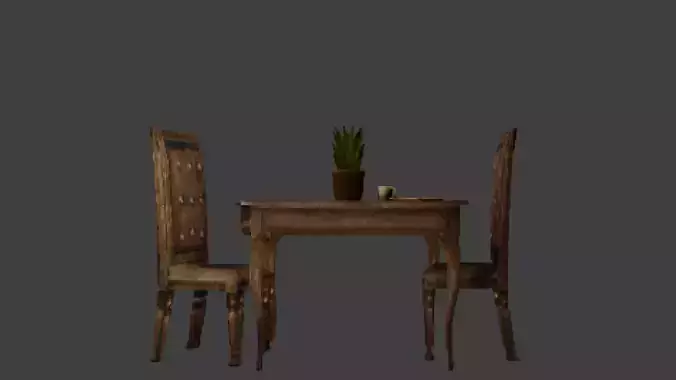 Low Poly PS1 Retro Table Dining Set FBX OBJ GLB