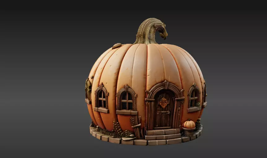 Enchanted Pumpkin Cottage 3D Model Halloween Fairy Home 3D print model_12