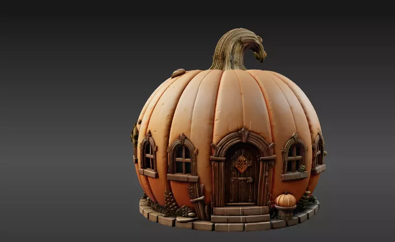 Enchanted Pumpkin Cottage 3D Model Halloween Fairy Home 3D print model_10
