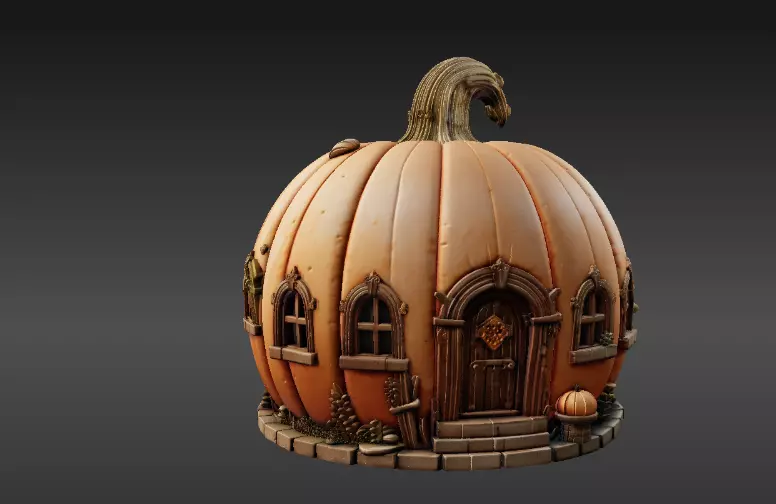 Enchanted Pumpkin Cottage 3D Model Halloween Fairy Home 3D print model_3