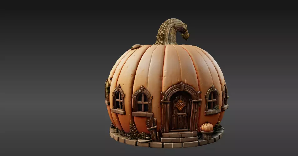 Enchanted Pumpkin Cottage 3D Model Halloween Fairy Home 3D print model_11