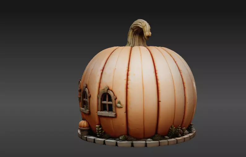 Enchanted Pumpkin Cottage 3D Model Halloween Fairy Home 3D print model_15